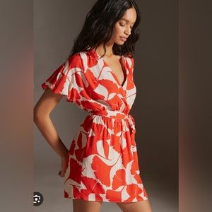 Wrap Mini Dress Red Motif